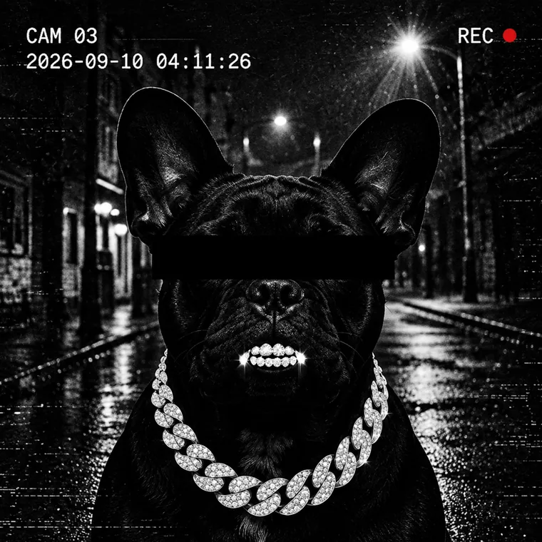 Camera three: a subject on a wet street at night, eyes covered.